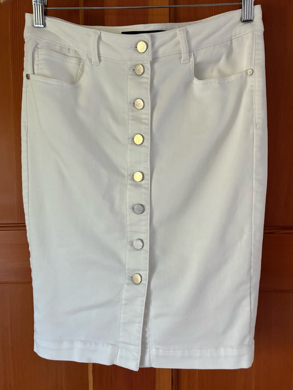 Liverpool White Denim Button Front Pencil Skirt 6 / 28 Jean High Rise Stretch